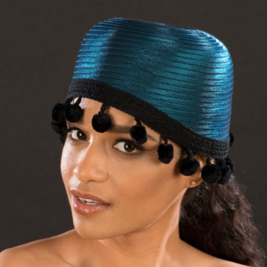 NA1069-Ladies teal satin dress hat - SHENOR COLLECTIONS