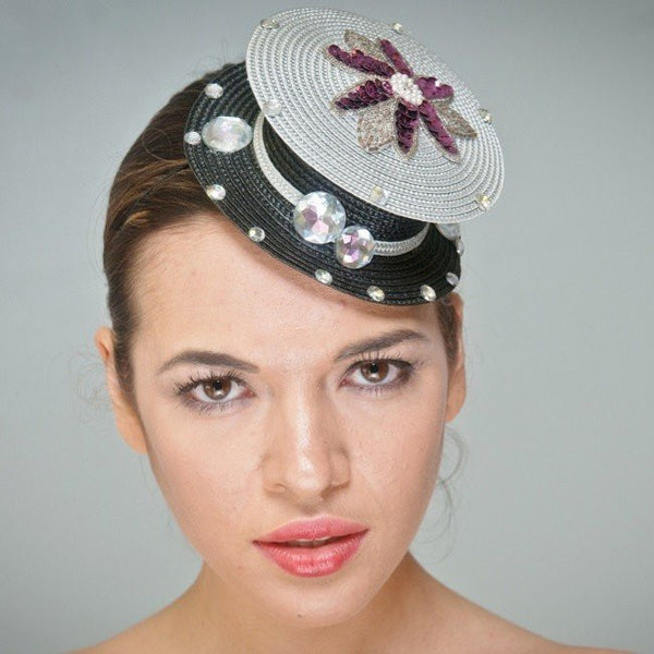 F6001-Black and silver rhinestone fascinator - SHENOR COLLECTIONS