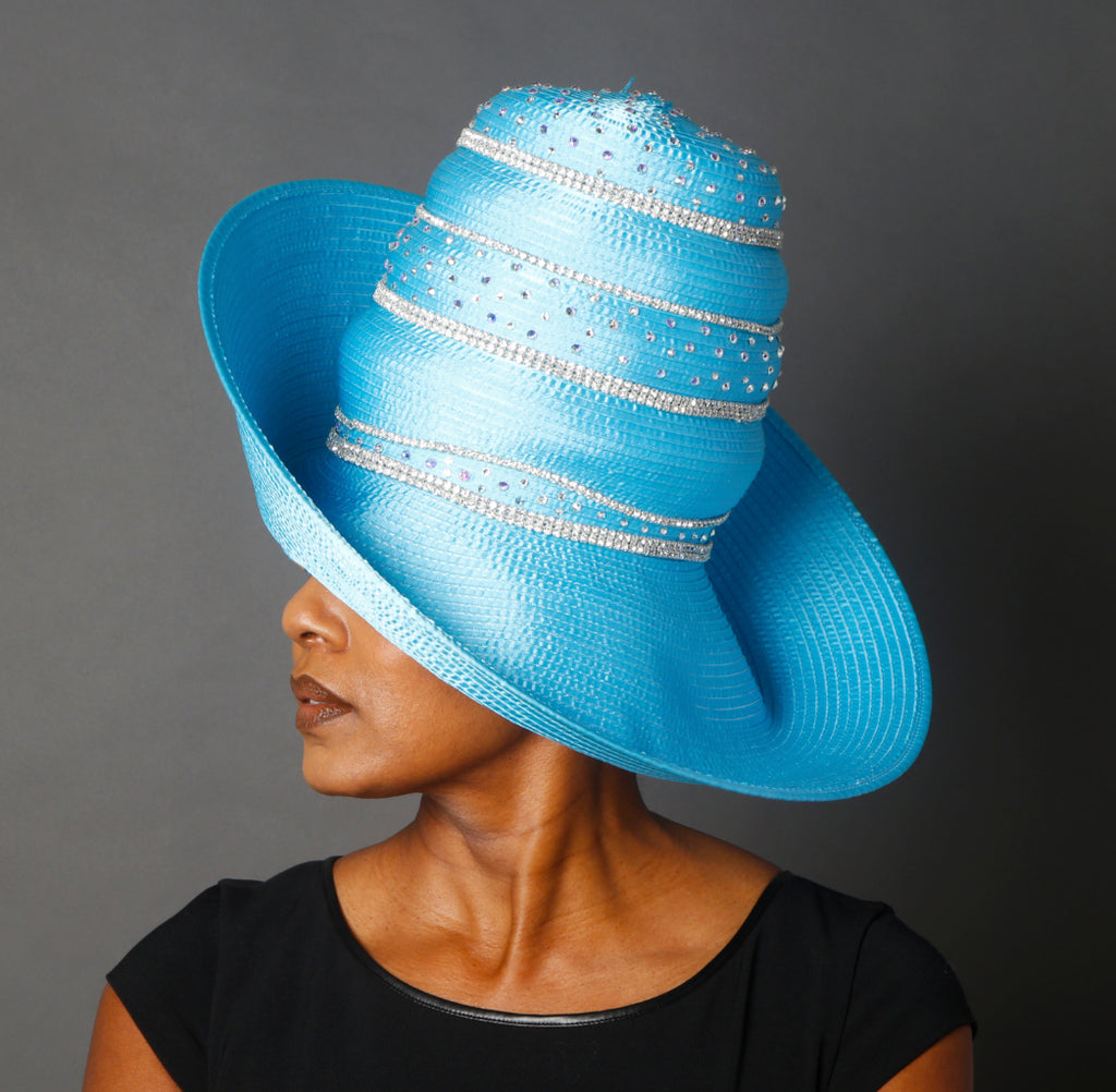 turquoise blue satin ribbon dress hat, church hat