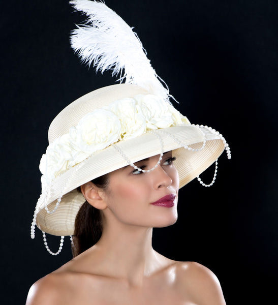 NSS6401-Elegant Ostrich Feather Ladies Dress Hat NSS6401-Elegant Ostrich Feather Ladies Dress Hat