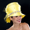 yellow satin ribbon dress hat