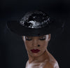 black and silver funeral dress hat with dotted veil 