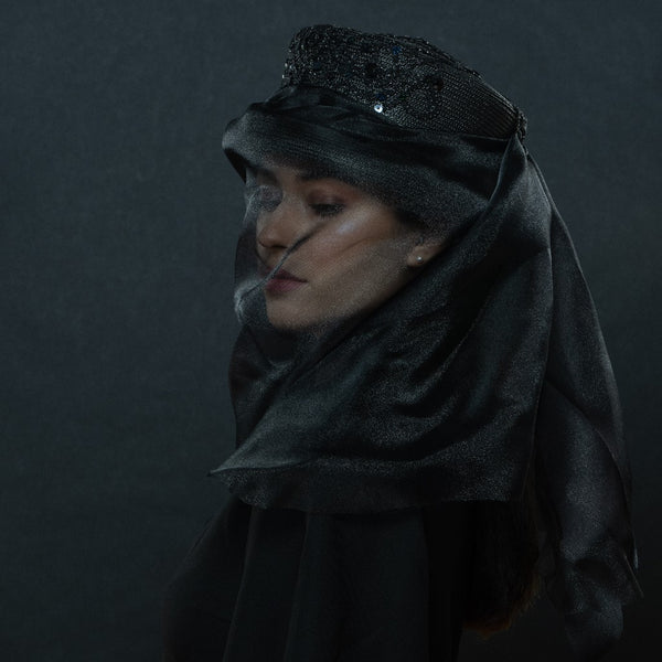 black funeral dress hat with long veil
