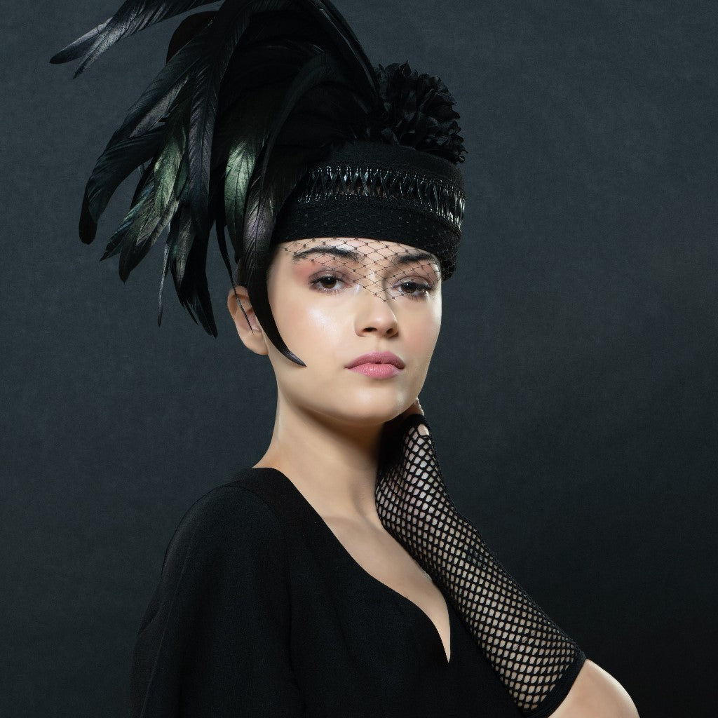 funeral dress hat with feathers