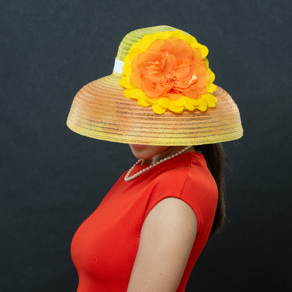 AC4433-Orange and Yellow flower dress hat