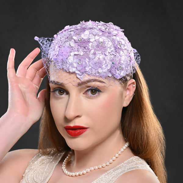 lavender lace fascinator, wedding lace fascinator