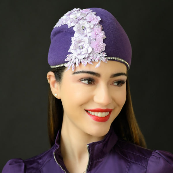 FW19658-Elegant Purple Felt Dress Hat