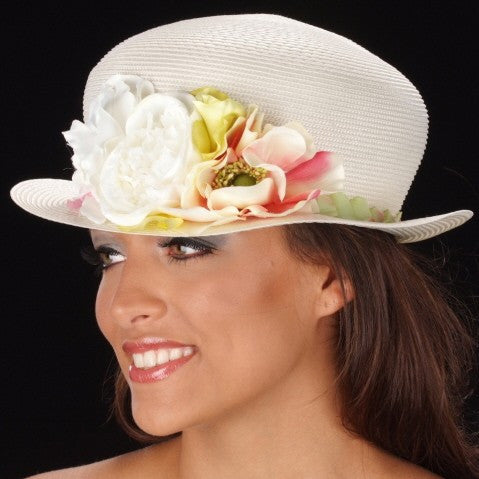 SE7009-Flower hat for ladies in cream straw - SHENOR COLLECTIONS
