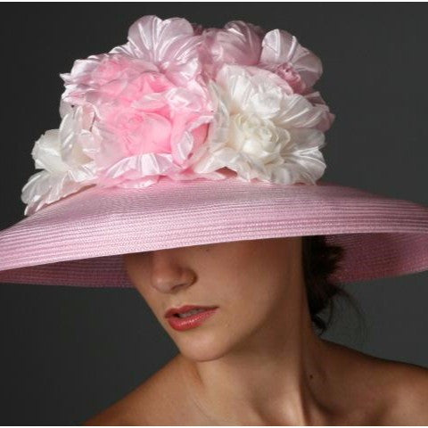 SE6014-Light Pink/Cream dress hat With Large Pink/Cream Flower - SHENOR COLLECTIONS,mothers day hats,Easter dress hats