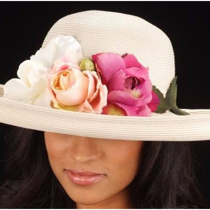 SE7005- Summer women straw hat With Assorted Flowers - SHENOR COLLECTIONS