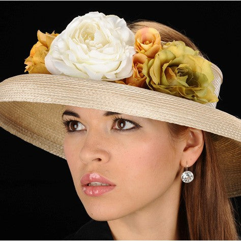 SE7013-Designer Open top ladies dress hat with assorted flowers - SHENOR COLLECTIONS