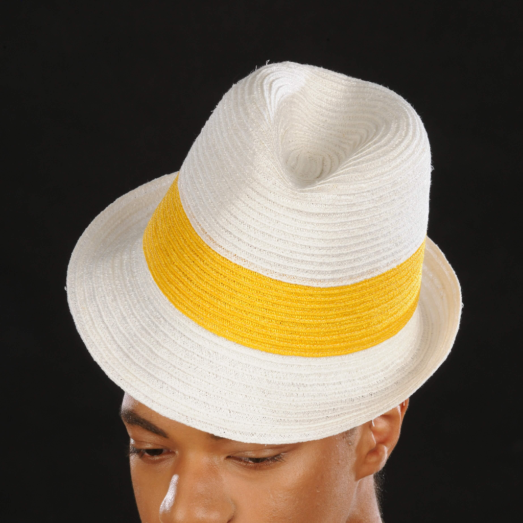 White and Yellow Men's Fedora Hat/ Shenor Collections