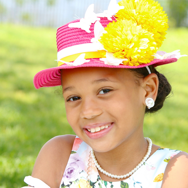 KH4442-Pink butterfly dress hats for kids