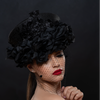 BW1418-Beaded lace dress hat with flower design