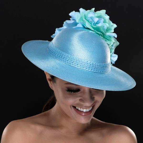 baby blue dress hat, ladies designer church hat