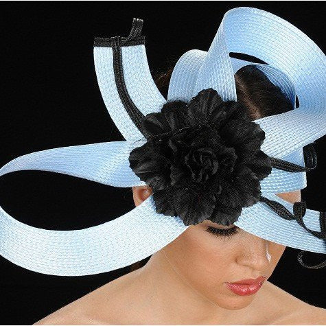 NA1019-Baby blue/black straw with large flower. - SHENOR COLLECTIONS
