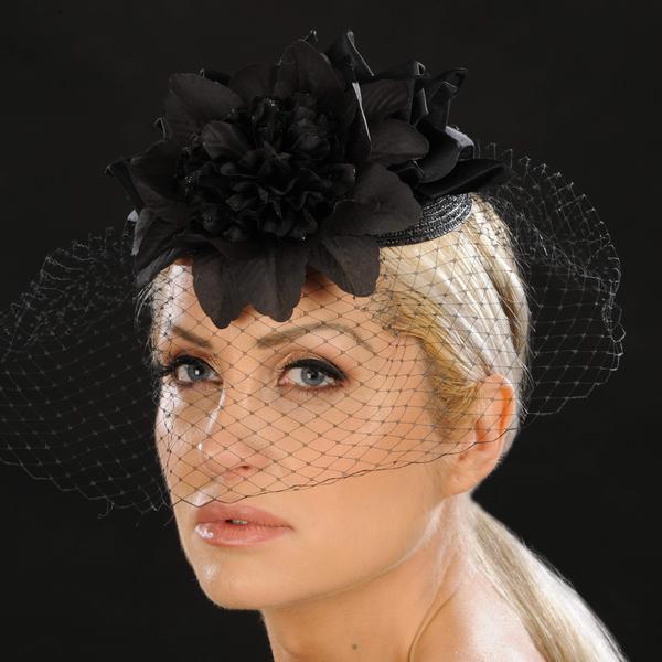 HR2903- Mesh over face Funeral fascinator for women.Please call for rental price - SHENOR COLLECTIONS