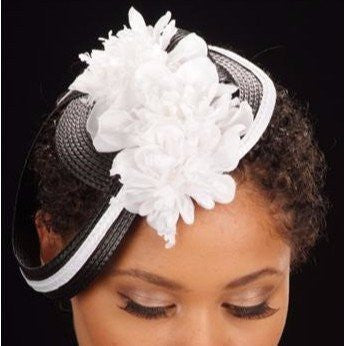 F6004-Black/White cocktail hat With Flower - SHENOR COLLECTIONS