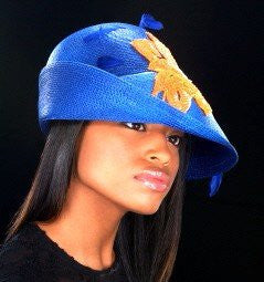 AC46122 Blue straw dress hat - SHENOR COLLECTIONS