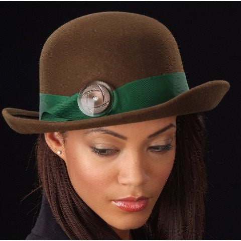 FW1104-Brown Felt With Hunter Green Trim And Brown/Silver Button - SHENOR COLLECTIONS