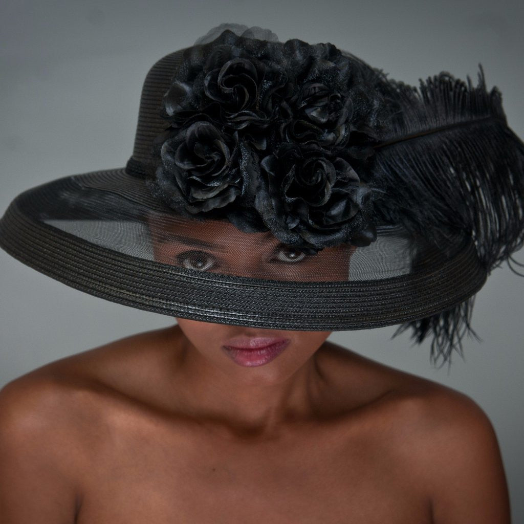 BW9999 Ostrich feather dress hats with flowers - SHENOR COLLECTIONS