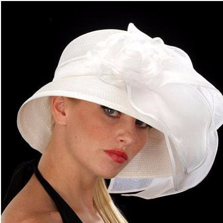 SS0017-Designer ladies church hat in white with organza leaves - SHENOR COLLECTIONS