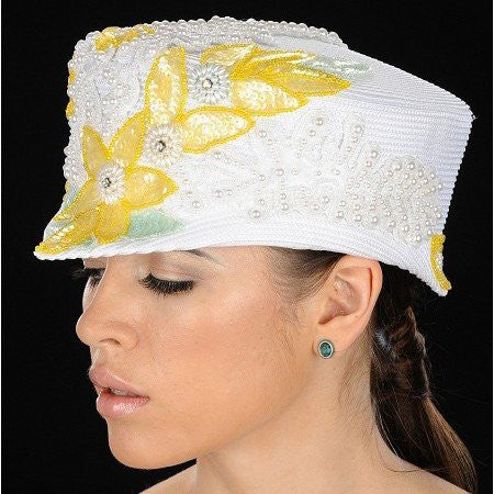NA1023-Designer ladies hat with pearl trims and sequins design - SHENOR COLLECTIONS
