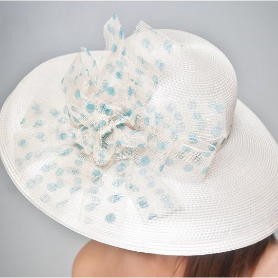 NA1028-Cream straw church hat with polka dot design - SHENOR COLLECTIONS