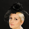 F3006- Black fascinator with satin flower - SHENOR COLLECTIONS