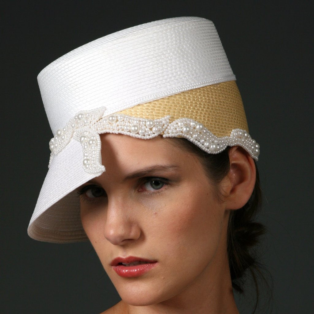 AC7029--White mustard women straw hat - SHENOR COLLECTIONS