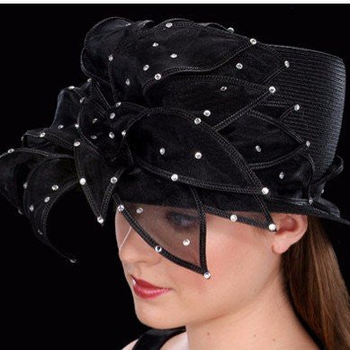 SS8777-Rhinestone church hats with organza fabric - SHENOR COLLECTIONS