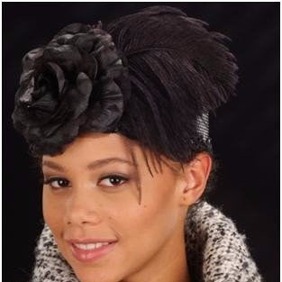 F3003-Pill Box dress hat With Ostrich Feather/Flower - SHENOR COLLECTIONS