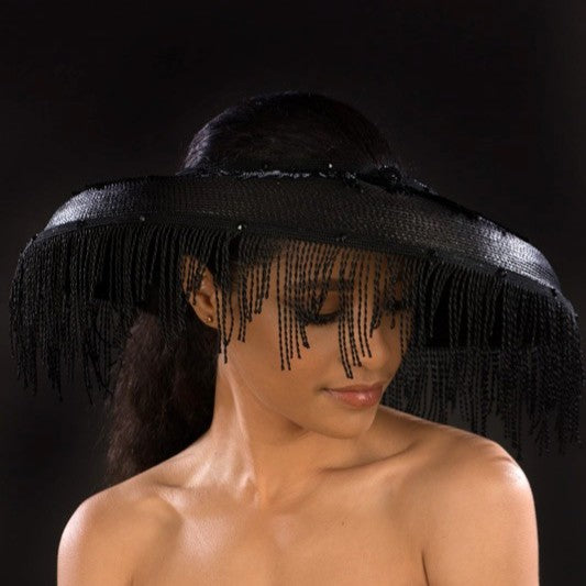 NA1060-Ladies black straw funeral hat - SHENOR COLLECTIONS