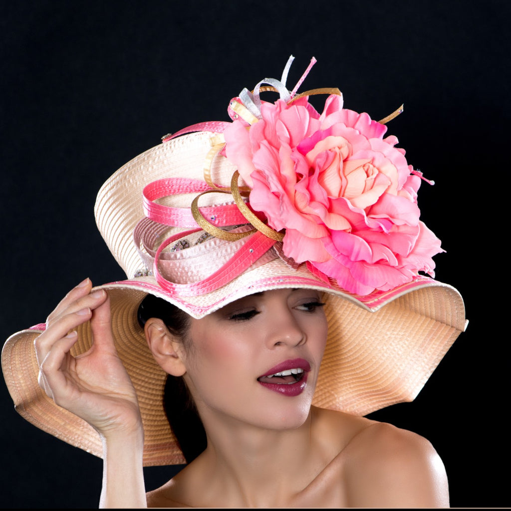 Kentucky derby style fashion hat with x large flowers - Shenor