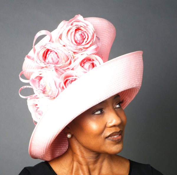 OE0019- Baby pink satin ladies dress hat