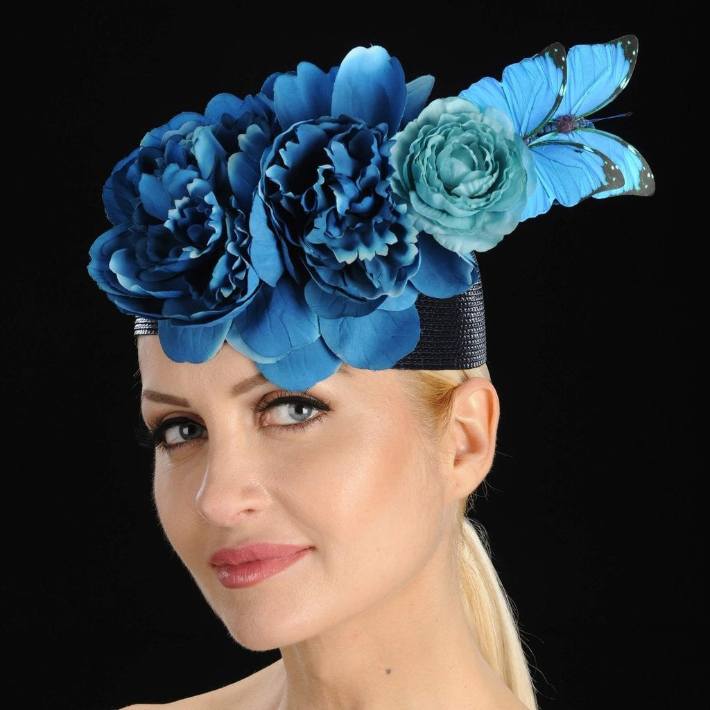 OE8001-Black straw butterfly fascinator - SHENOR COLLECTIONS