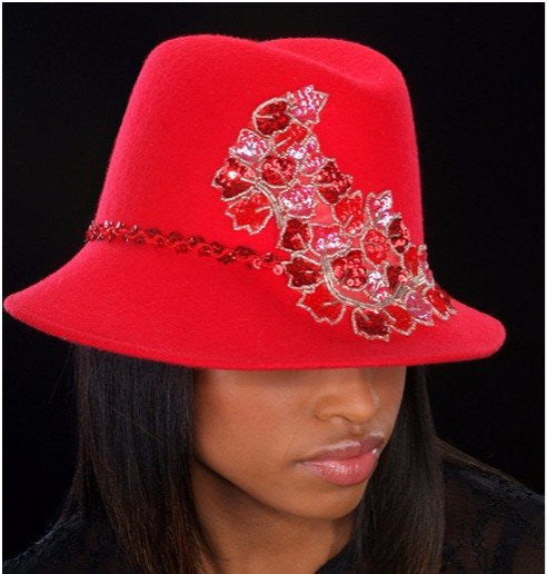 FW-56022 Red Felt Hat - SHENOR COLLECTIONS