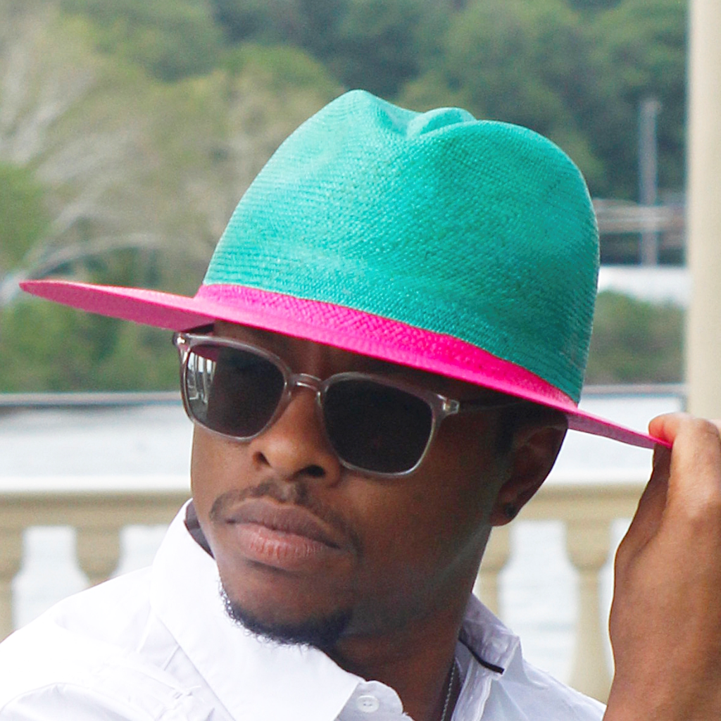 pink and green panama straw dress hat for men