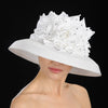 BW9013-Sunday church hat ladies in white with large flower - SHENOR COLLECTIONS