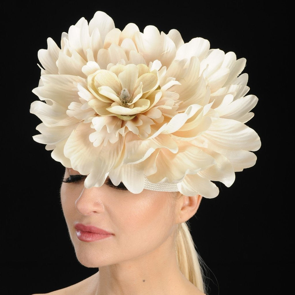 OE8004-Ivory Cream Fascinator With Large Flower - SHENOR COLLECTIONS