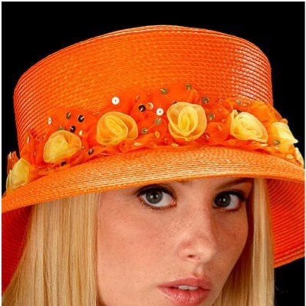 AC7020-Summer ladies Orange Yellow organza flowers hat