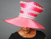 OE0027-Diamond trimed ladies church hat in bright pink satin