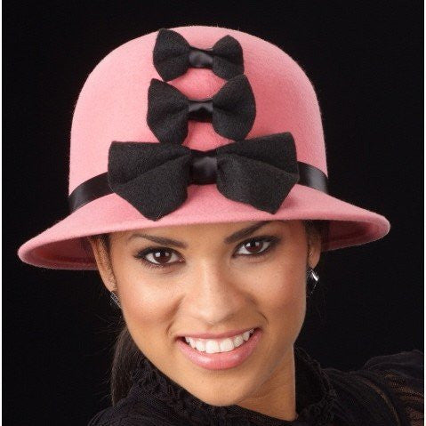 FW1108-Winter Ladies Pink Felt with bows - SHENOR COLLECTIONS
