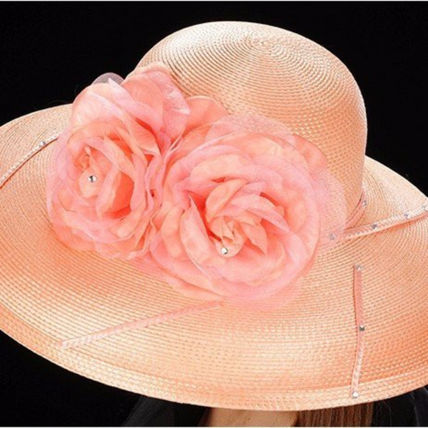 ladies peach dress church hats