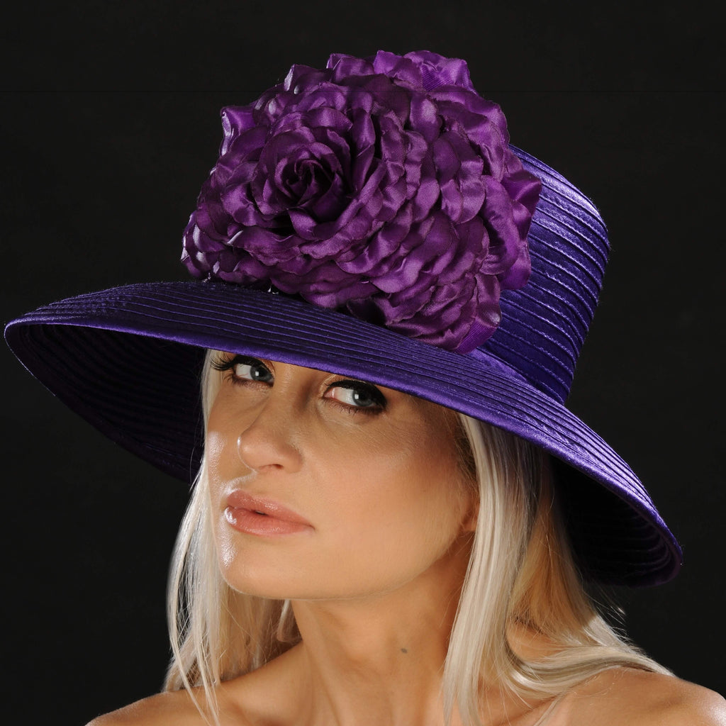 NA1056- Purple satin dress hat for ladies - SHENOR COLLECTIONS