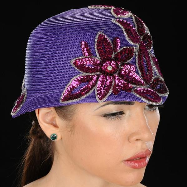 NA1025-Purple straw with sequins flower design - SHENOR COLLECTIONS