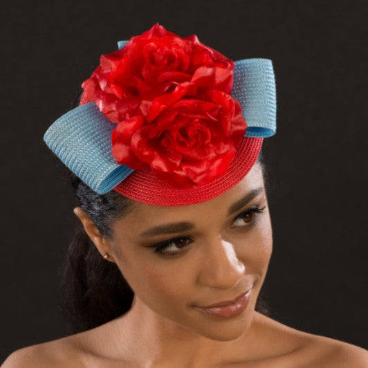 F6034-Red and blue fascinator for women - SHENOR COLLECTIONS