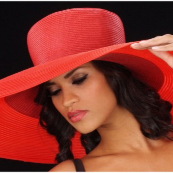 ladies' red straw wide brim Kentucky derby dress hat, resort beach hats