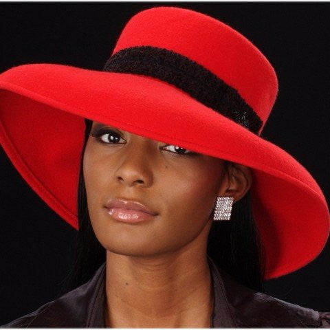 FW1115-Red felt with black trim and small bow - SHENOR COLLECTIONS