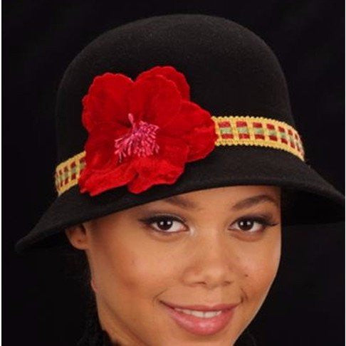 FW1118-Red velvet flower felt winter hats - SHENOR COLLECTIONS